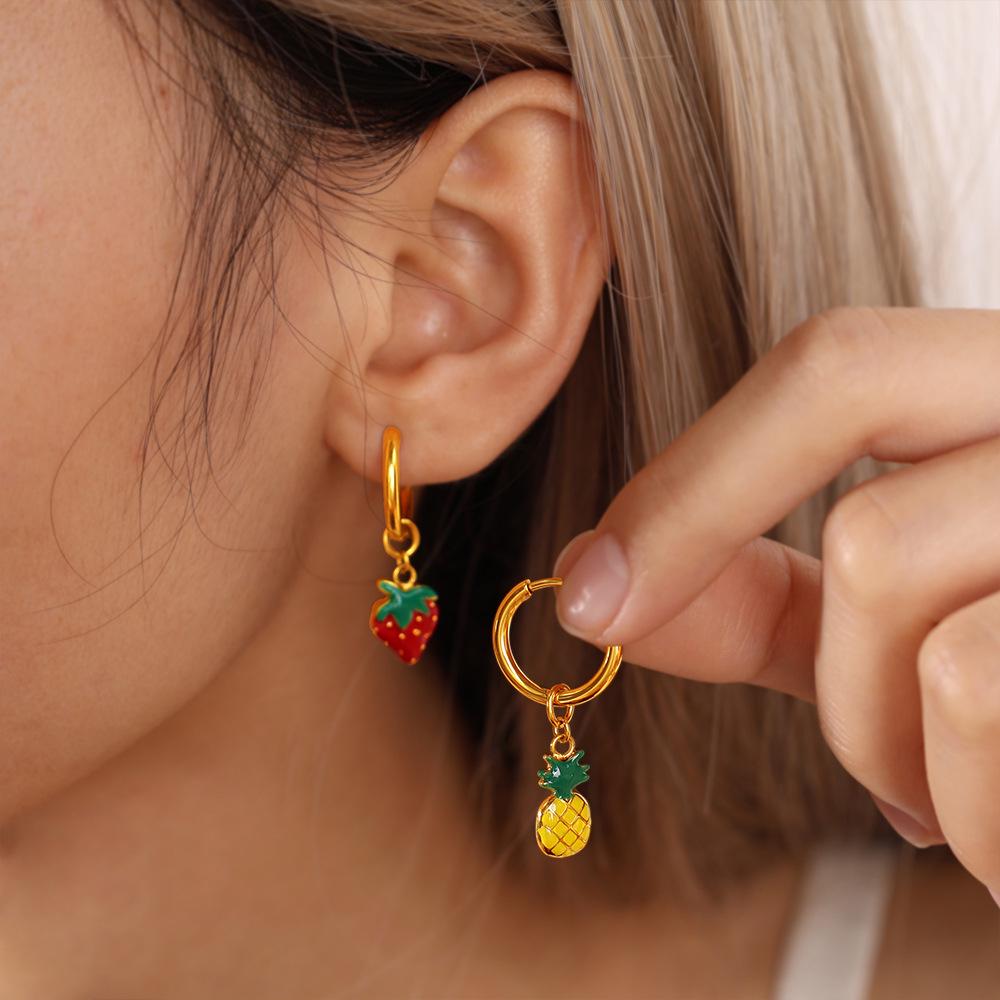 European & American Summer Fresh Fruit Stud Earrings: Strawberry & Pineapple Design for Women
