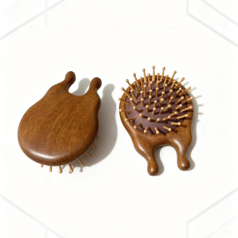 Sandalwood Portable Scalp Massage Comb - Wooden Two-Finger Air Cushion Hairdressing Comb