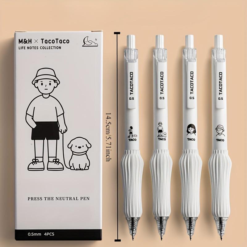 Set of 4 Adorable Retractable Gel Pens with A 0.5Mm Fine Tip, Featuring Quick-Drying Black Ink for Smooth Writing and A Comfortable Grip
