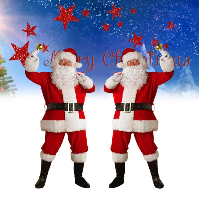 Santa Costume Claus Outfit Christmas Flannel Suit Mens Dress Cosplay Costume