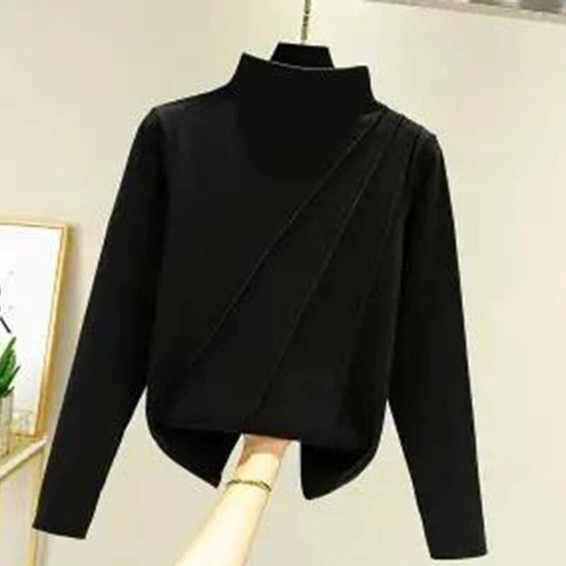 

Осенне-зимняя утолщенная рубашка с высоким воротником, женская внутренняя одежда, бархатный двусторонний теплый топ с начесом, оптовая продажа XXL чёрный