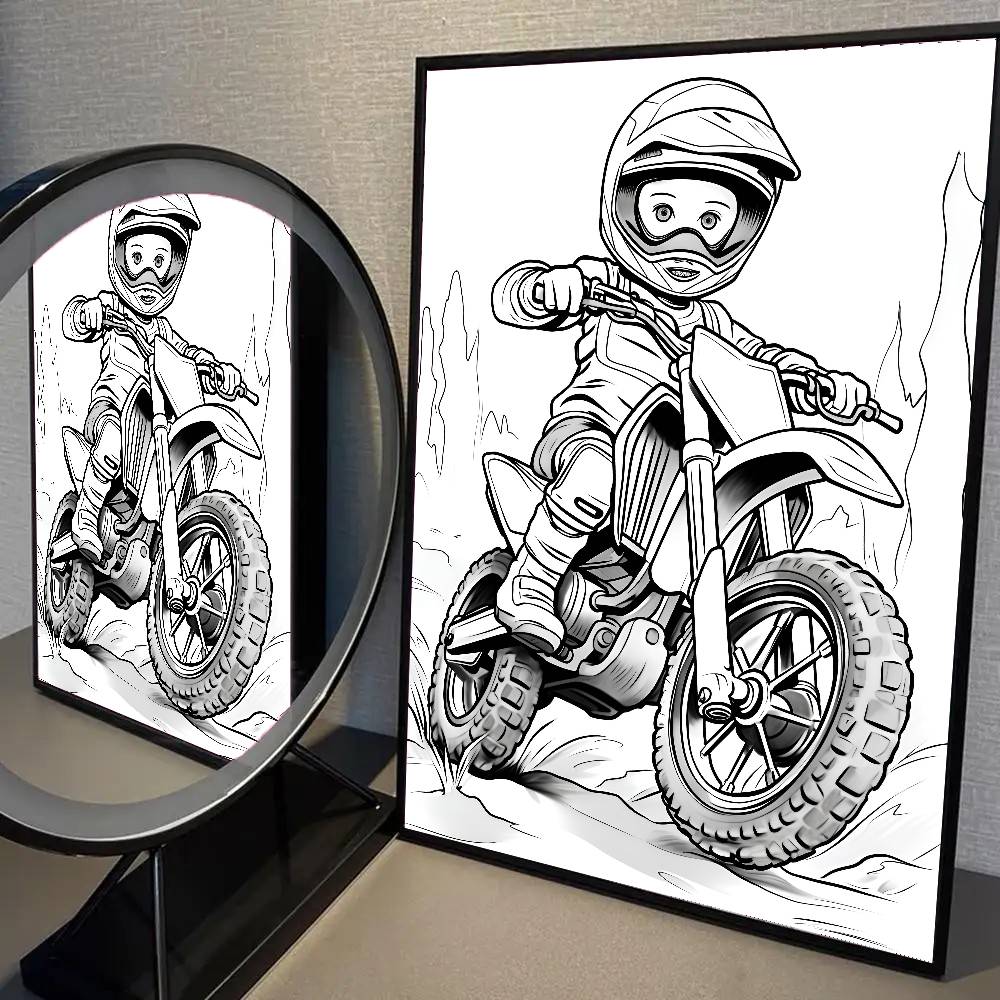 Cool Motorcycle Riding Poster Self-adhesive Art Waterproof Paper Sticker Coffee House Bar Room Wall Decor