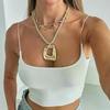 Bohemia Irregular Metal Hollow Square Pendant Necklace For Women Stackable Imitation Pearl Choker