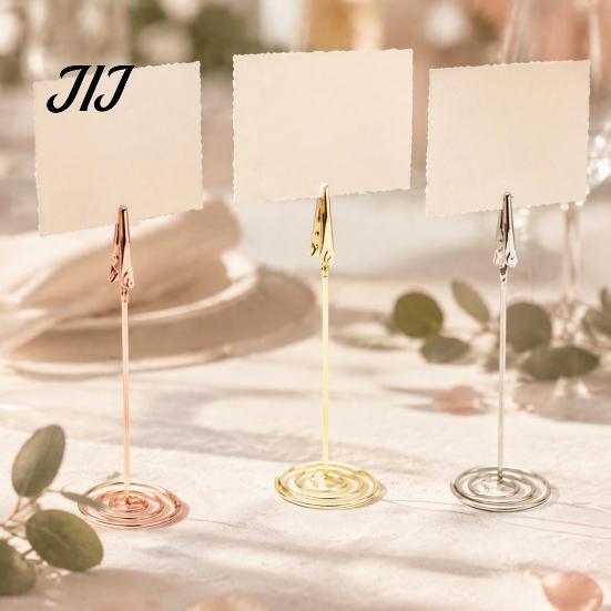 Gold Place Card Holders Metal Holder with Spiral Base, Table Numbers Display Decorative Memo Photo Rack, Desktop Clip Stand for Weddings And