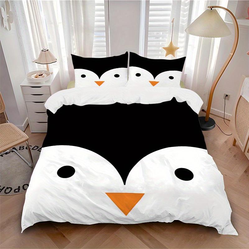 

3pcs set Penguin Minimalist 1 Quilt Cover + 2 Pillowcases, All Seasons Bedroom Setting, Perfect for Home and Dorm Decor 135x200cm