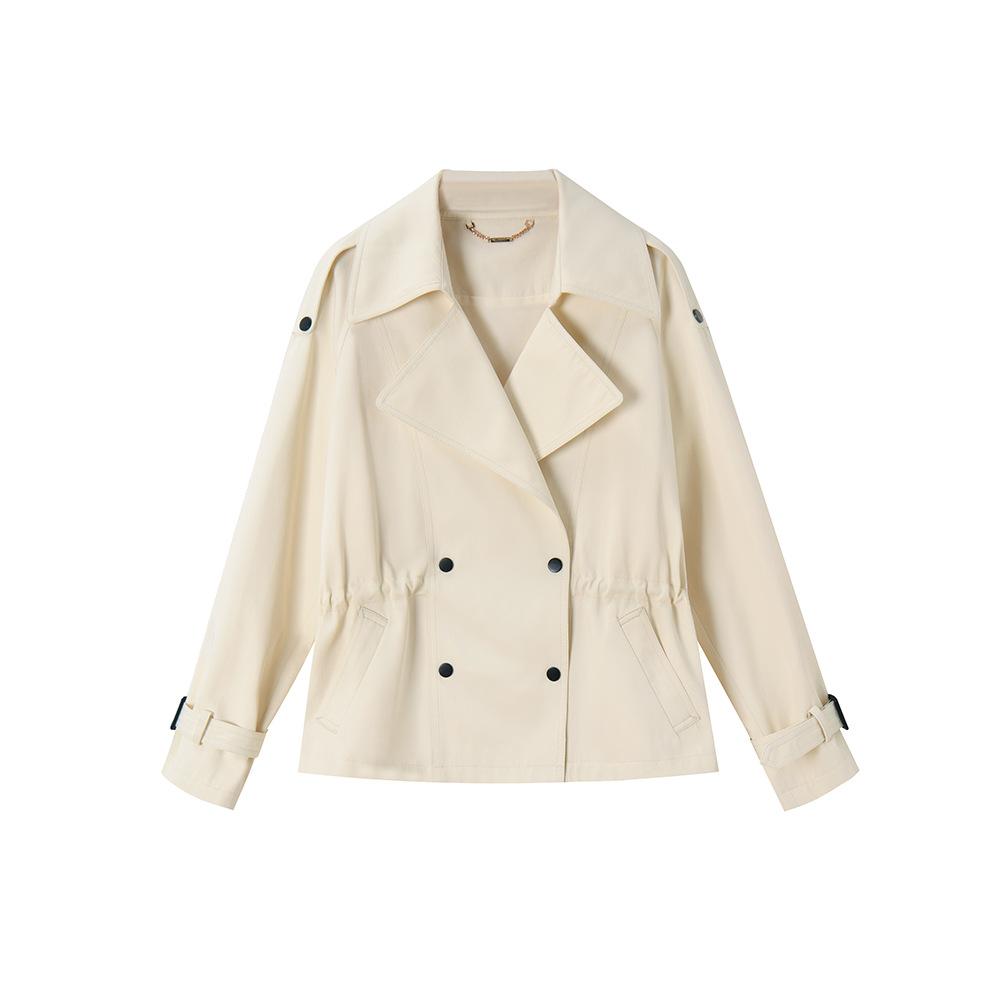 

Chunxin retro casual style versatile commuter cotton feeling small short trench coat women S брудно-білий