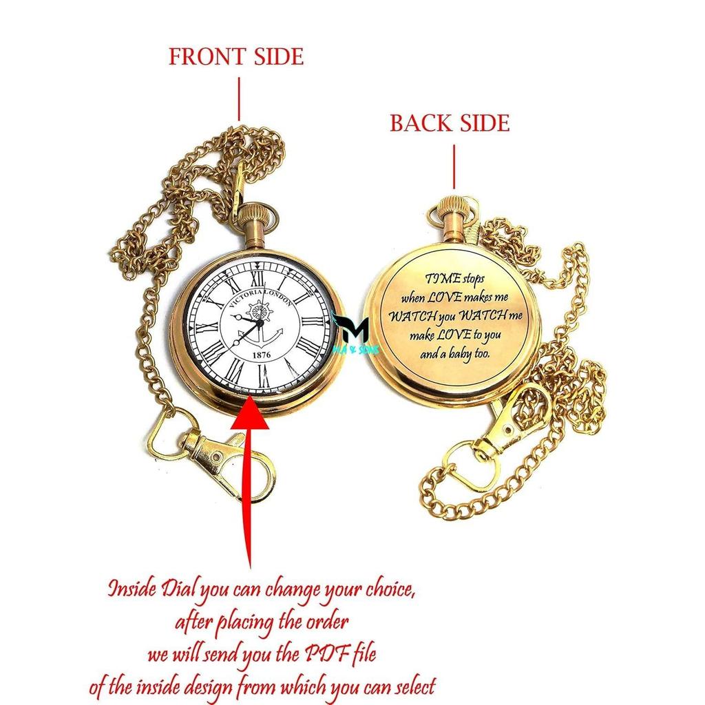 Brass Antique 6.5" Brass Telescope, | 2'' Brass Pocket Watch, | Brass Bell Key Chain