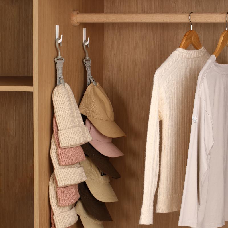 Wardrobe Hat Rack Hanging Rope Storage Clips Hat Organizer Display for Baseball Caps for Closet Door and Bedroom