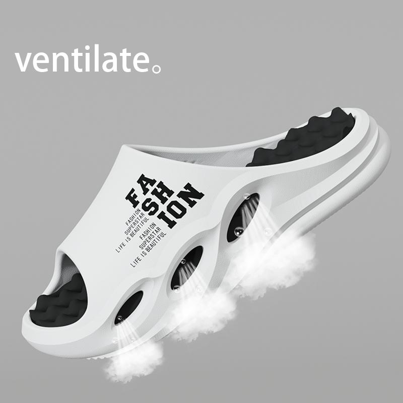 Fashion Trend Men's Slippers Indoor Home Thickened Super Soft Sole Sandals Letter Men's Beach Shoes Outdoor