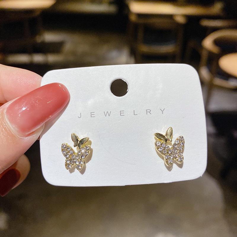 JWER Bling Earrings For Women Butterfly Zircon Ear Jewelry Vintage Wedding Earrings Student Ladies Silvery Wholesale Female