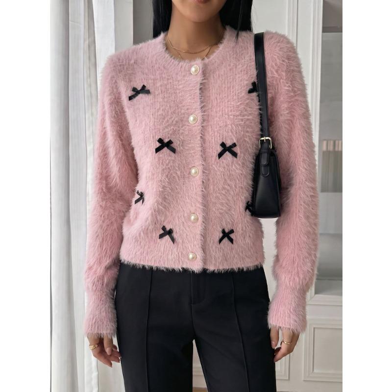 TIFICY Women's Fashion Casual Fall Winter Flower Pattern Print Long Sleeve O-Neck Sweaters