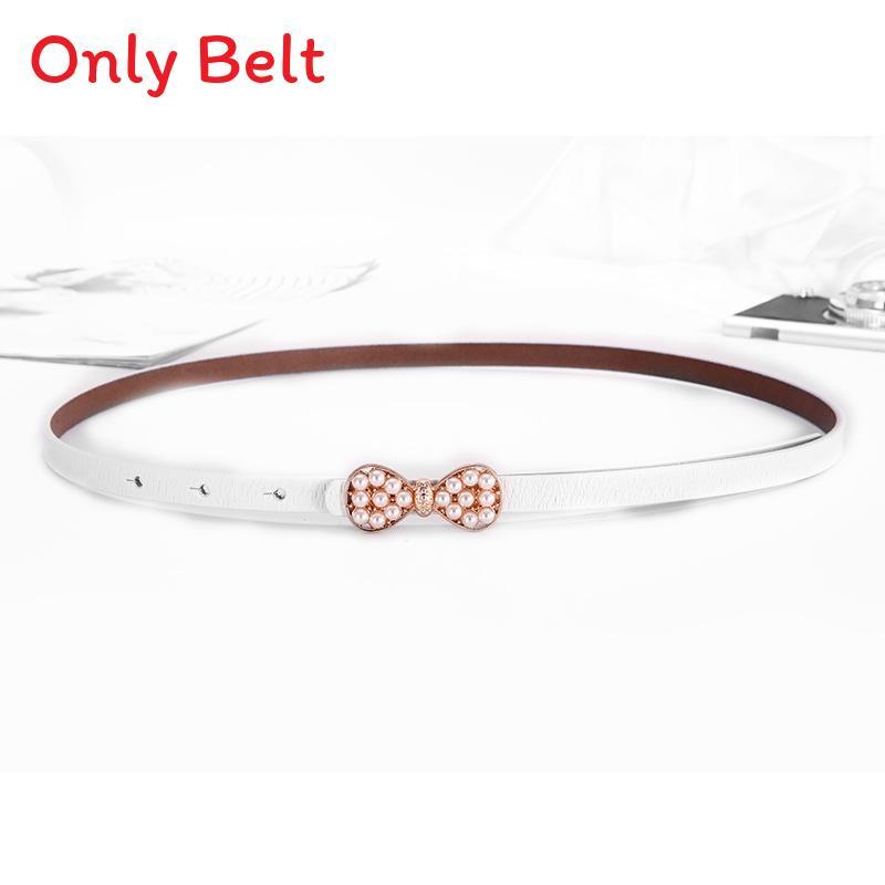Leather Waist Belt For Women With Pearl Butterfly Decor Summer Casual Dress Accessory
