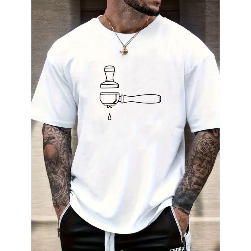 

Мужская летняя повседневная футболка с коротким рукавом и круглым вырезом, с рисунком кофейного пресса S белый