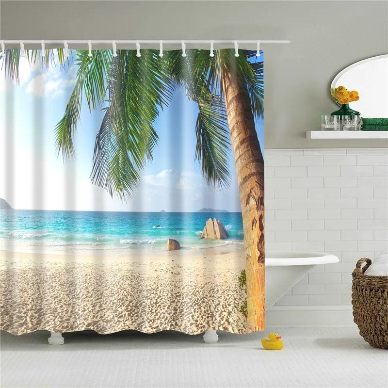 Beach Sea Seaside Shower Curtains Nature Scenery Waterproof 3d Bathroom Curtains Home Decoration Washable Bath Screen with Hooks