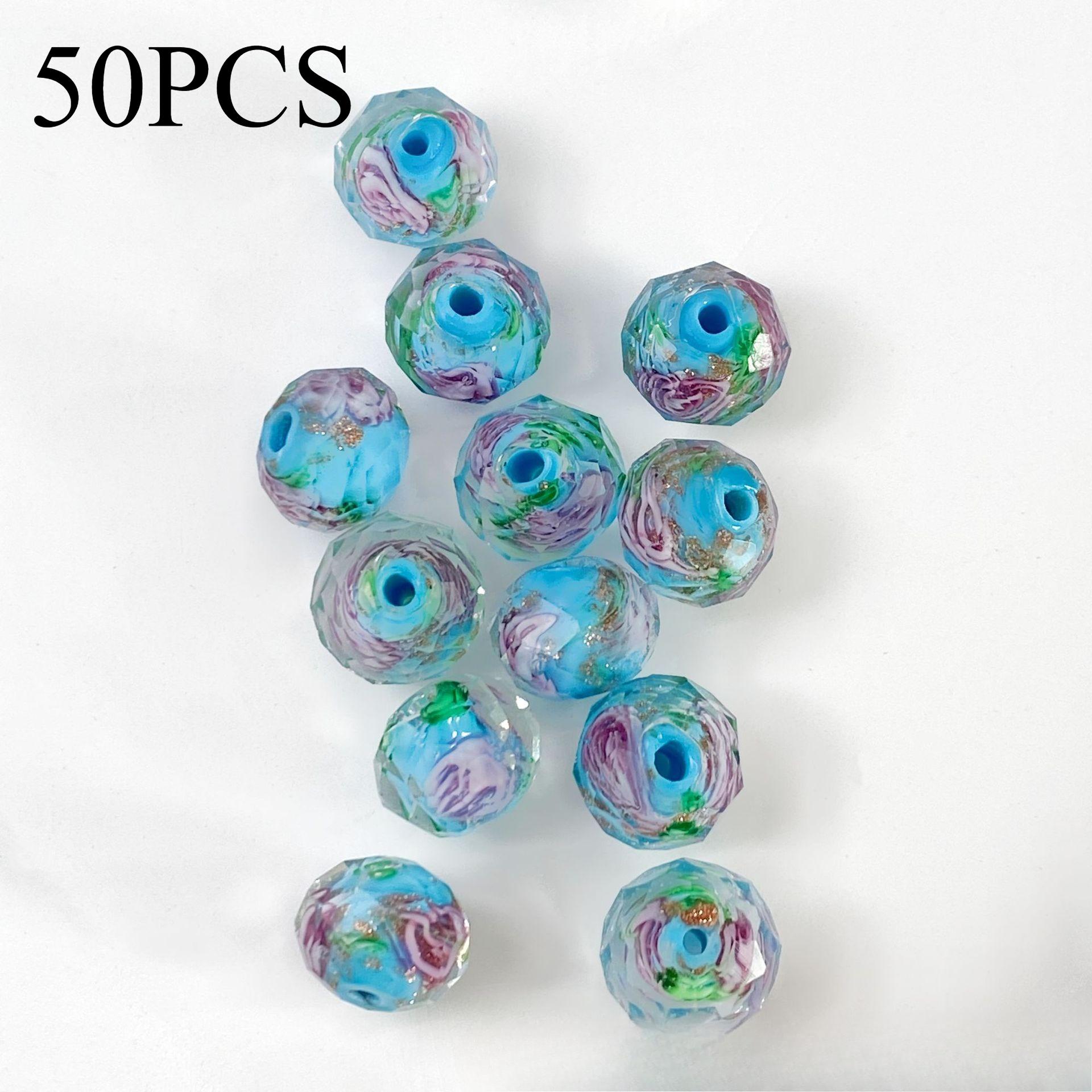 

50 Pieces Of 10mm Cut Surface Embedded Imitation Flower Bead String Creativity, Suitable For Bracelet Necklaces, Mobile Phone Ch