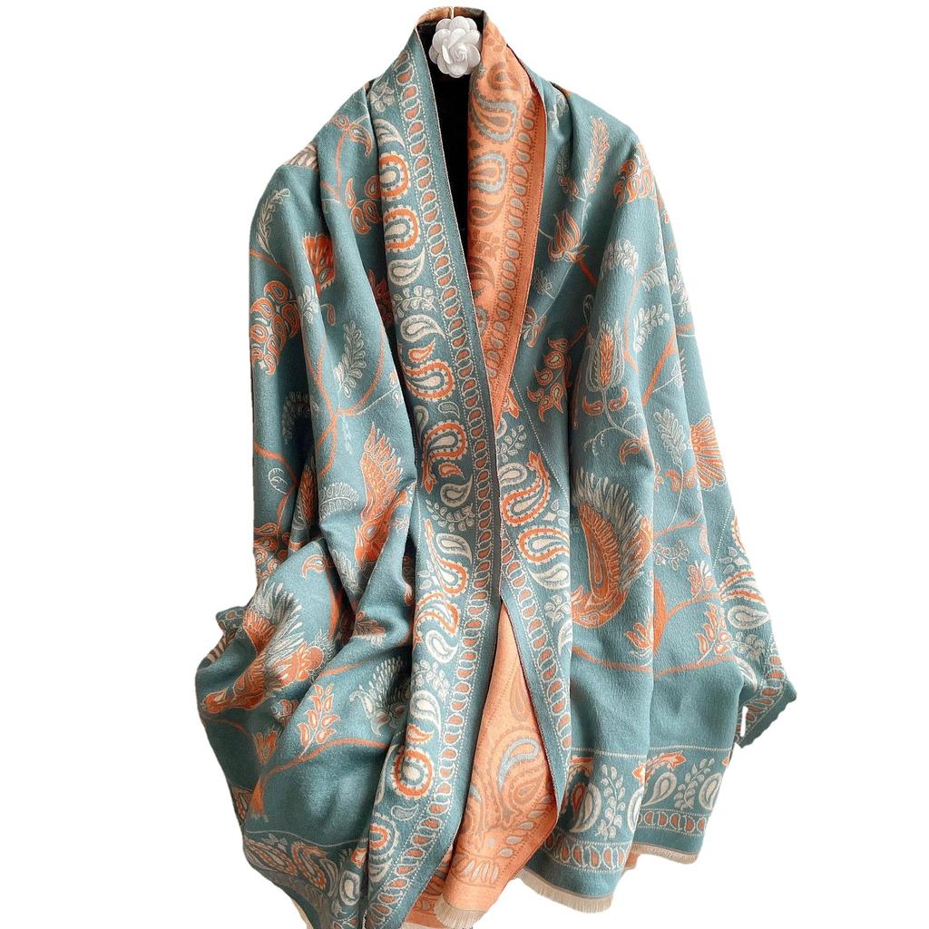 Imitation Cashmere Short Beard Fringed Scarf Warm Versatile Jacquard Scarf Women'S Autumn And Winter Decorative Air Conditioner Shawl