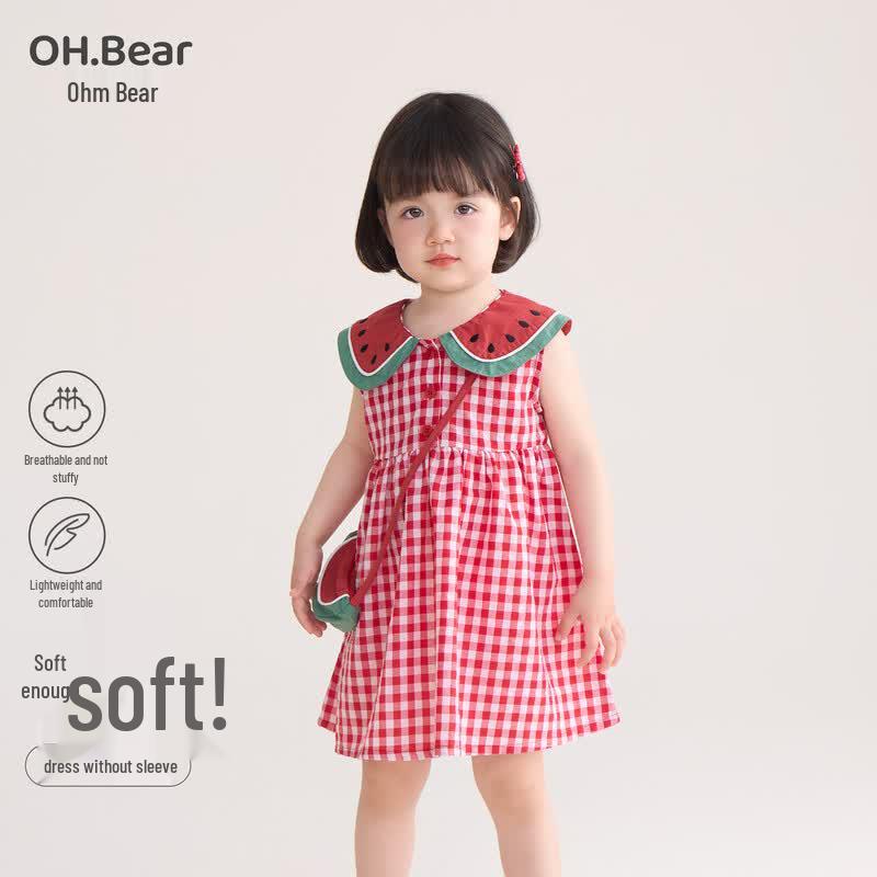 Oumuxiong Girls  Summer Plaid Princess Sleeveless Dress 80 cm