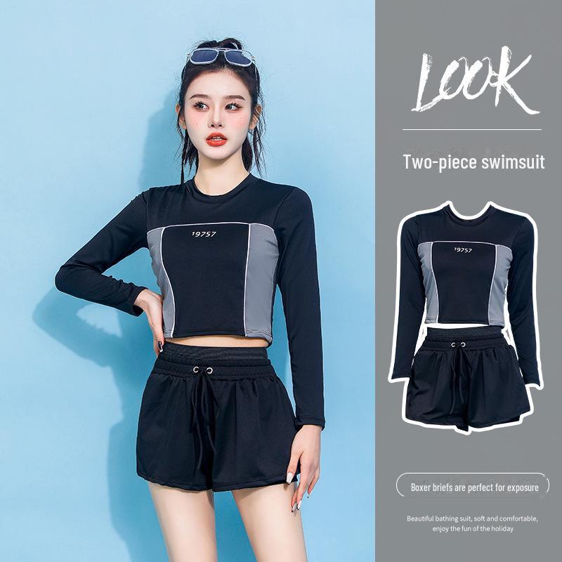 

Women s Two-Piece Swimsuit: New Long-Sleeve Slimming & Belly-Covering Design M (Recommended for 80-90 jin)