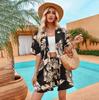 Summer Women's Printed Casual Vacation Style Cardigan And Shorts Set
