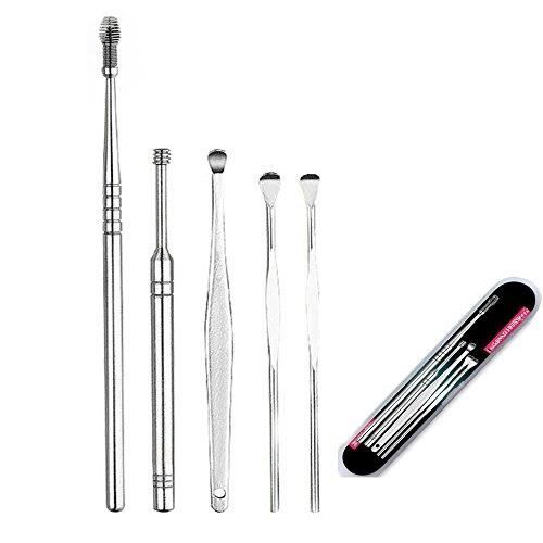 Yakamoz 5PCS Cérumen Curette Cure-Oreilles Nettoyeur Médical Cure Oreilles INOX pour Oreille en Acier INOX Cire d'oreille Remover