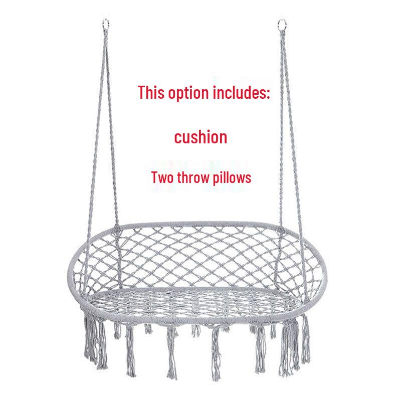 Nordic Indoor Outdoor Double Hanging Chair Swing with Tassel Cradle - Cotton and Linen Hammock for Homestay or Balcony.