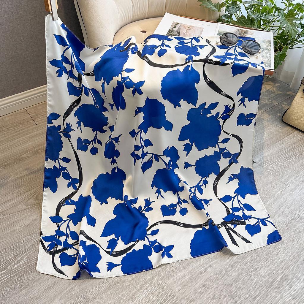 Spring And Autumn Fashion Versatile Simulation Silk Scarf Printed Shawl Women'S Decorative Headscarf Beach Towel