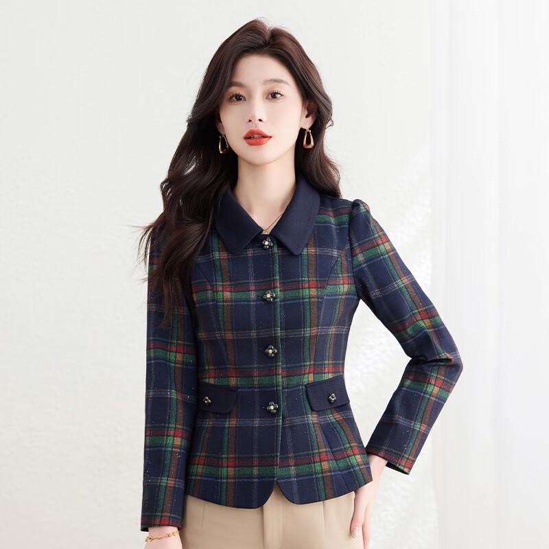 Kebeier Women's Retro Plaid Blazer Jacket