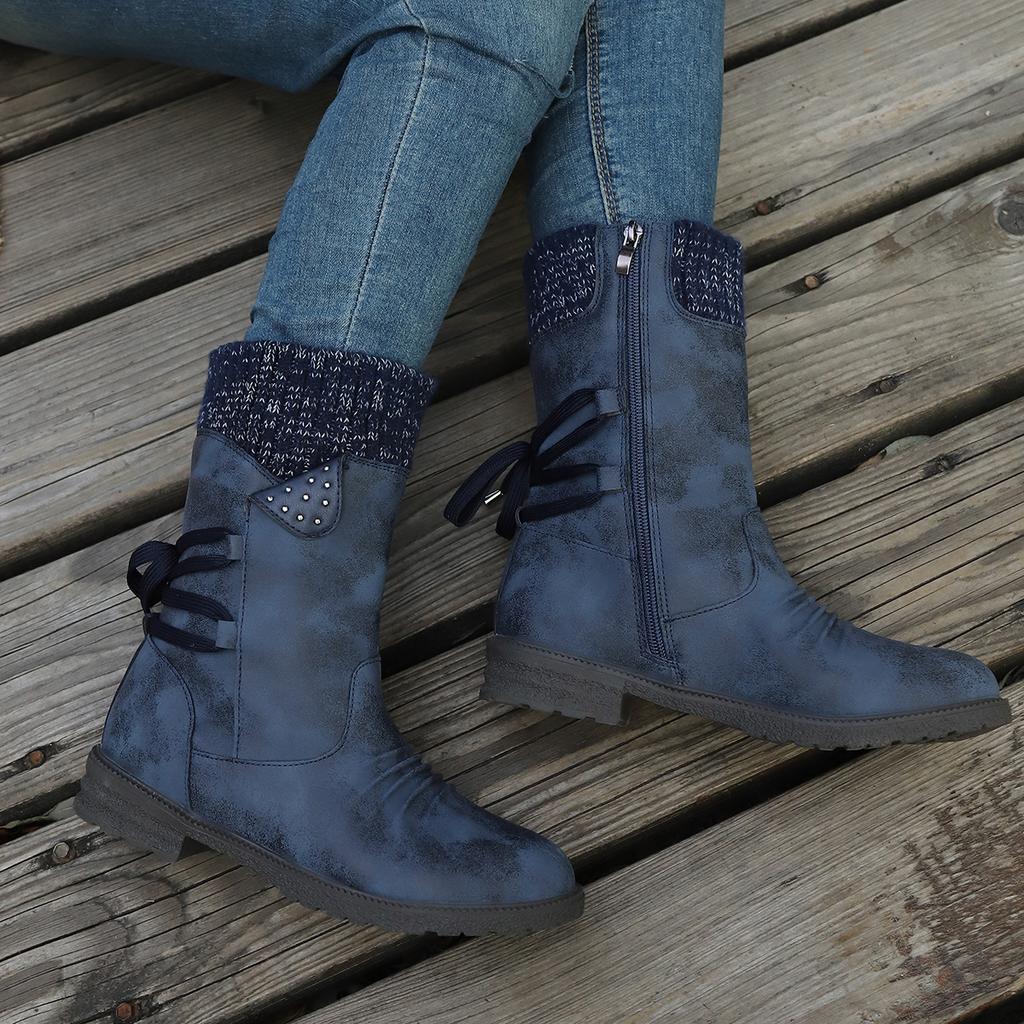 Damenstiefel in Übergröße, Neue Winterstiefel für , Modische Stiefel mit dickem Absatz und mittellangem Schaft aus Wolle