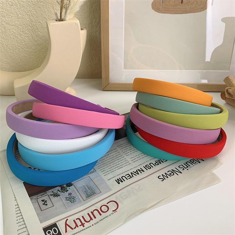 2CM Spring Summer Women Girls Headbands Sweet Candy Color Sponge Padded Hairbands for Ladies Daily Hair Hoop Accessories