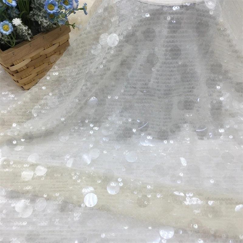 1yards 5+18mm Silver Shiny Beaded Fabric for DIY Sewing Stage & Costume Dress Background Clothing Supplies Handmade DIY Etc.