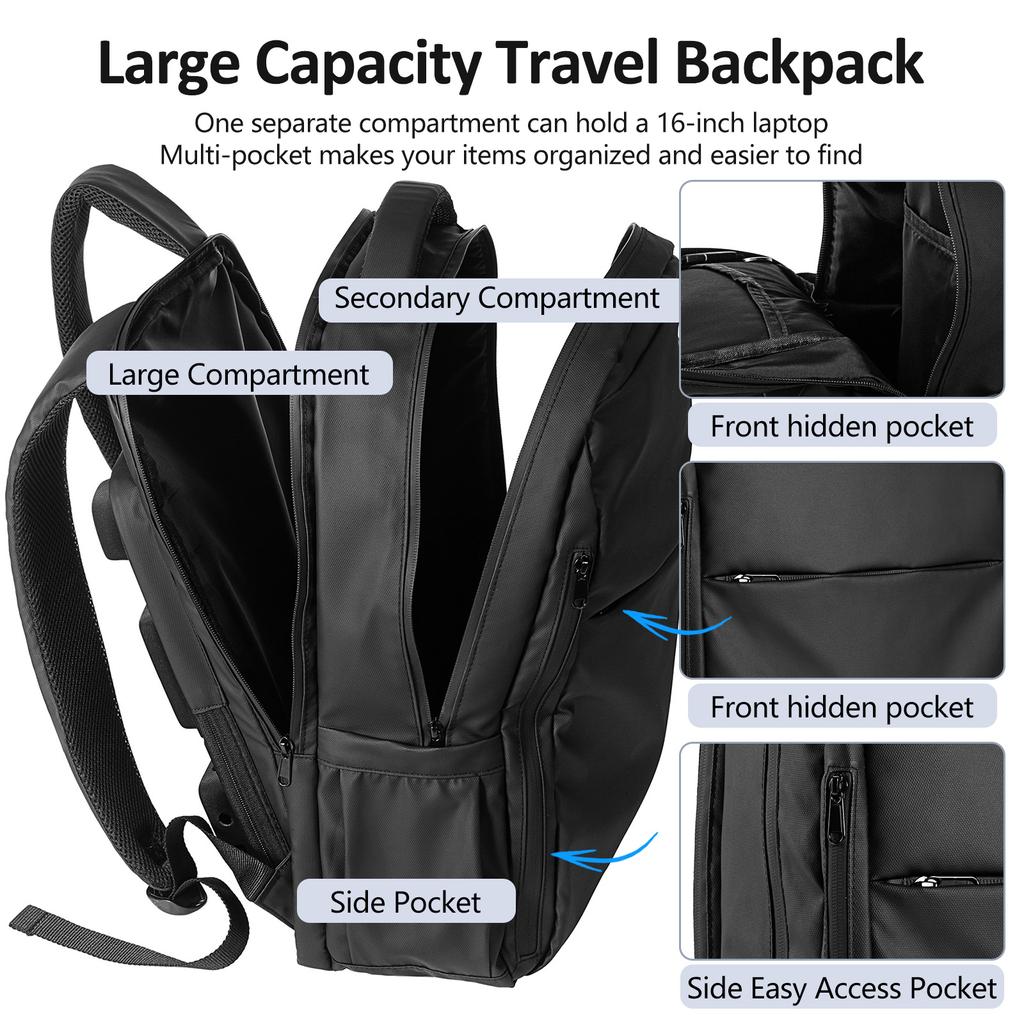 Lixada Backpack with Cooling Fan 3 Adjustable Wind Waterproof Travel Daypack with USB Port Casual