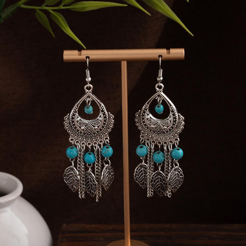 Bohemian Ethnic Style Oval Earrings, Retro Tourist Attractions Ethnic Minority Fringed Beaded Earrings