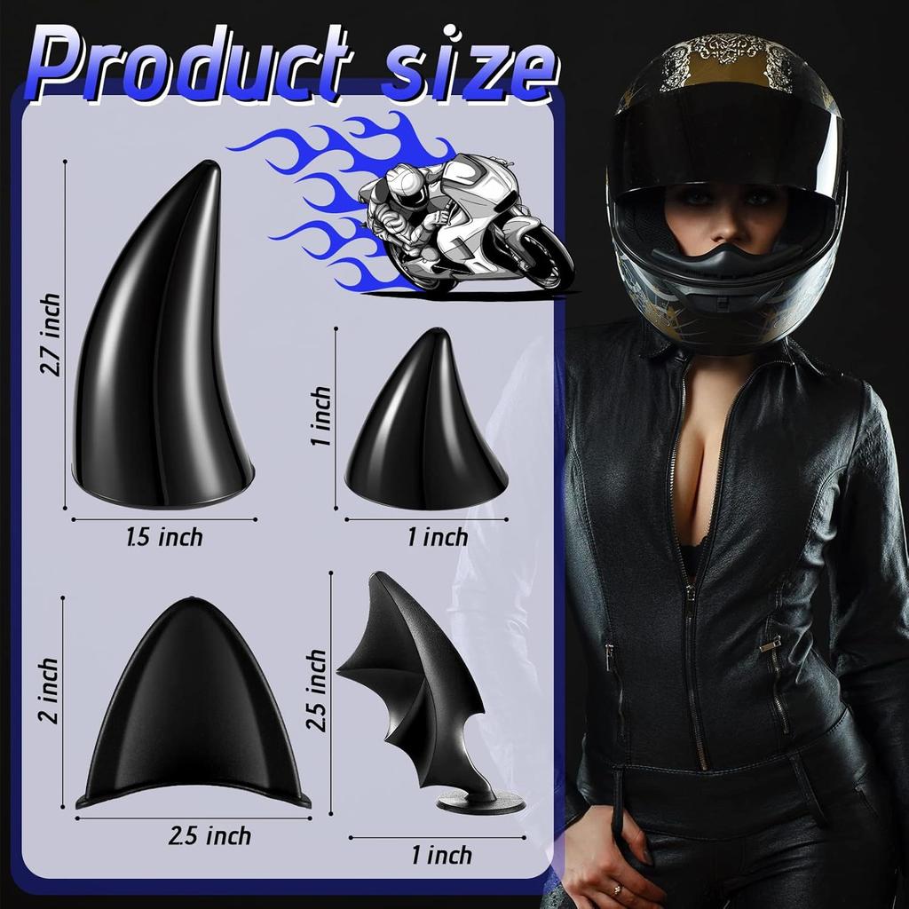 Lewtemi 4 Pairs Helmet Devil Horns Motorcycle Helmet Accessories Cat Ears Devil Wings Horns with Adhesive Suction Cup Ski Bike Accessories for Women