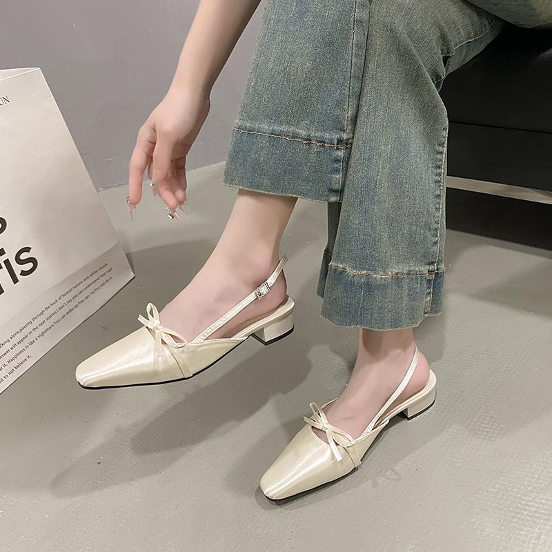 Fashion Bow Women Sandals High Heels Ballet Shoes Square Toe Slingback Summer 2025 Elegant Slippers Trend Pumps Dress Chunky Sandalias