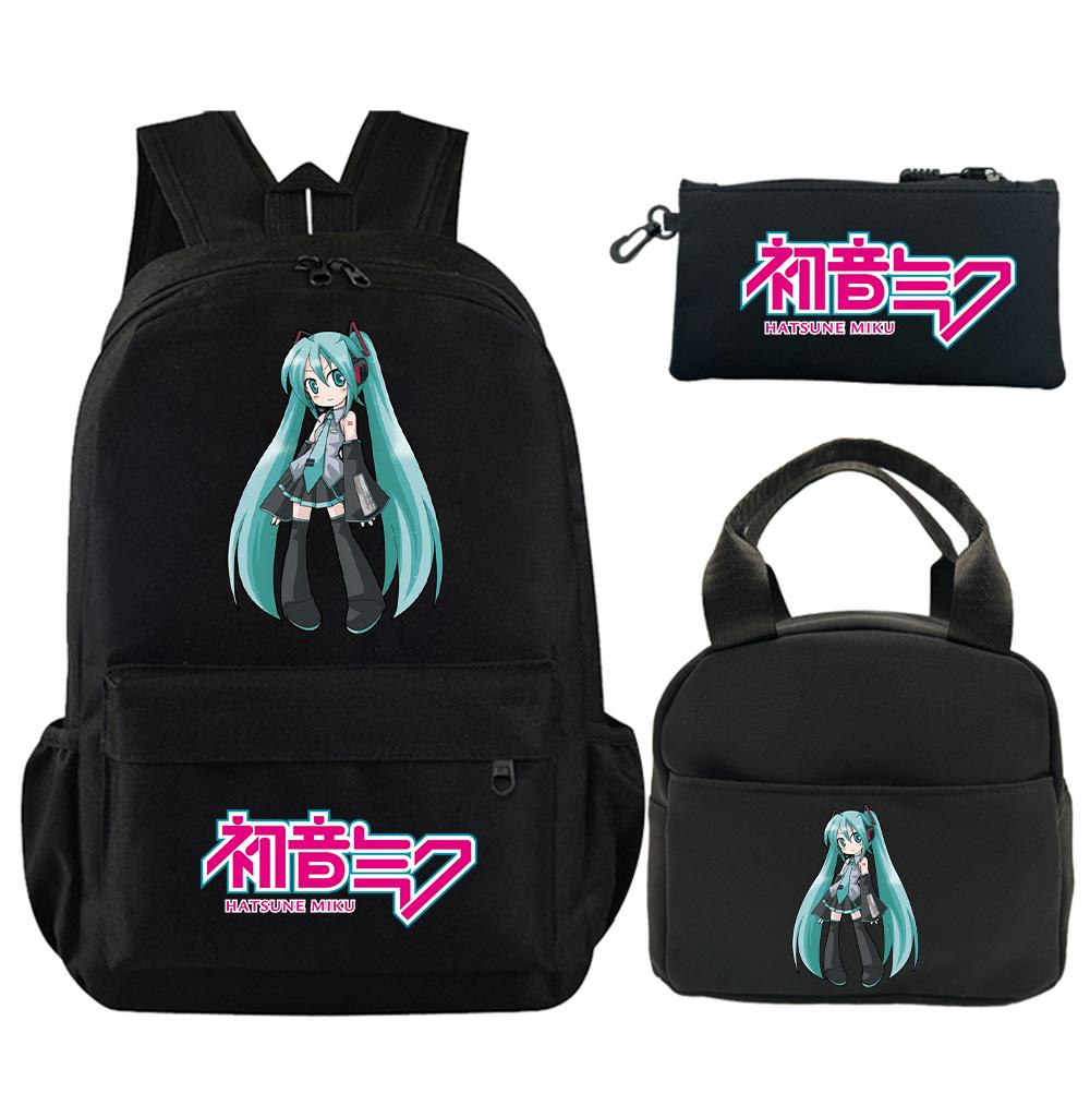 3Pcs/set Anime Hatsune Miku Printed Backpack with Shoulder Bag Pencil Case for Teenager Student Boy Girl Schoolbag Large Capacity Waterproof Bookbag