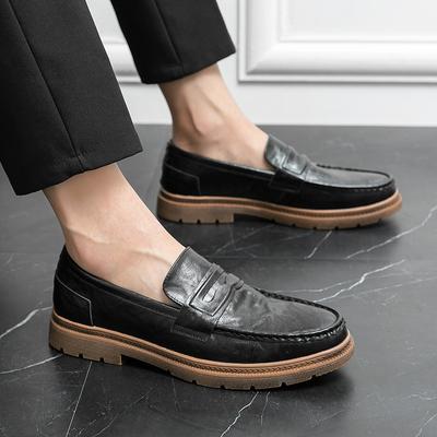 Shoes Men Loafers Slip On Fashion Men Thick-soled Wedding Shoes Black Formal Business Shoes Leather Men Moccasins