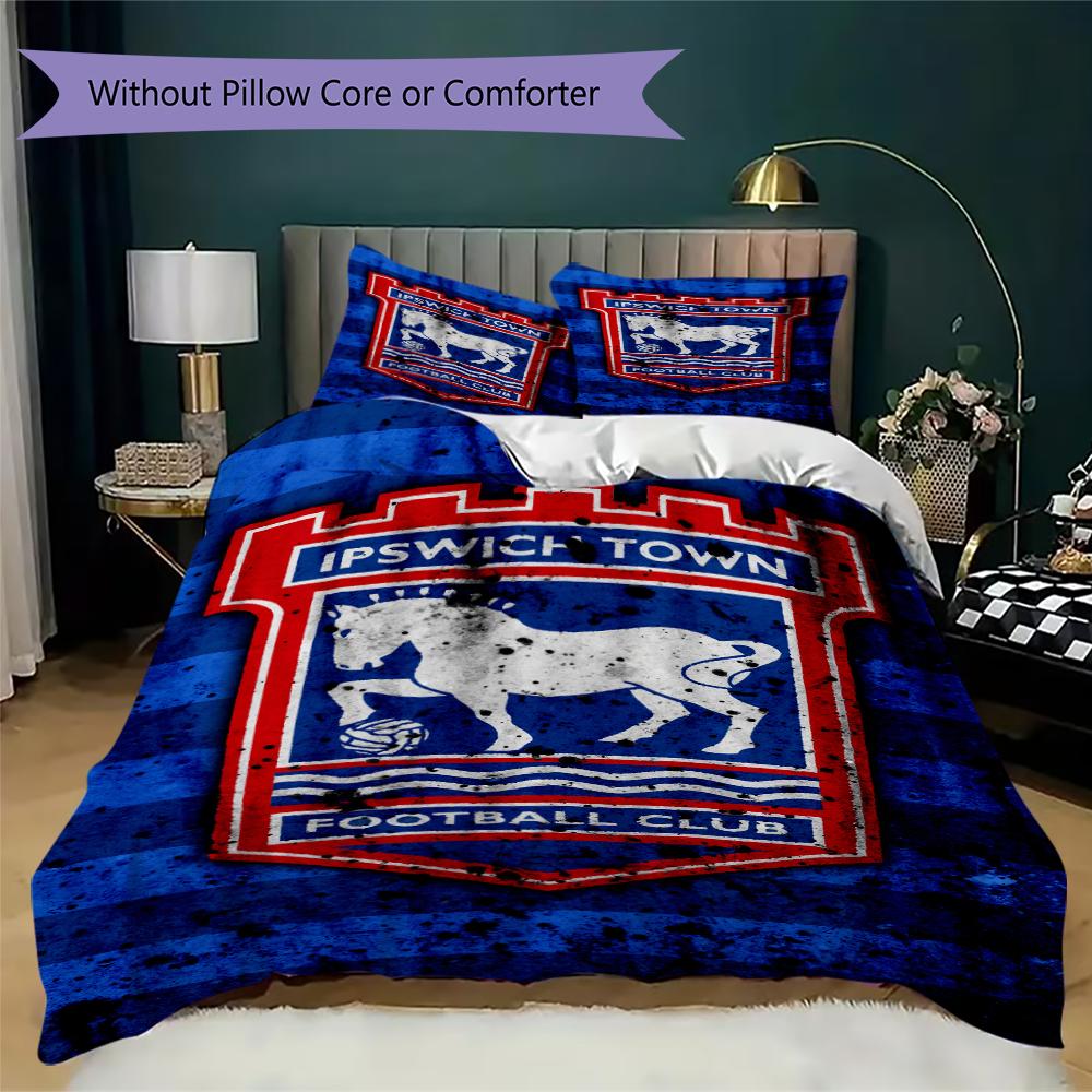 Ipswich Town FC Pattern Bedding uilt Set uilt Cover Pillowcase Home Decoration Birthday Gift (1 * duvet cover + 2 * pillowcase without core)