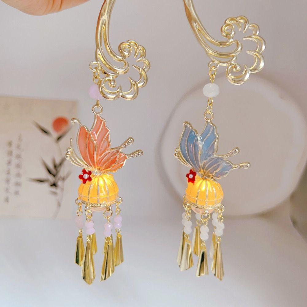 Luminescent Glowing Lantern Hairpin LED Light Butterfly Hairpin  Hair Sticks for Long Hair