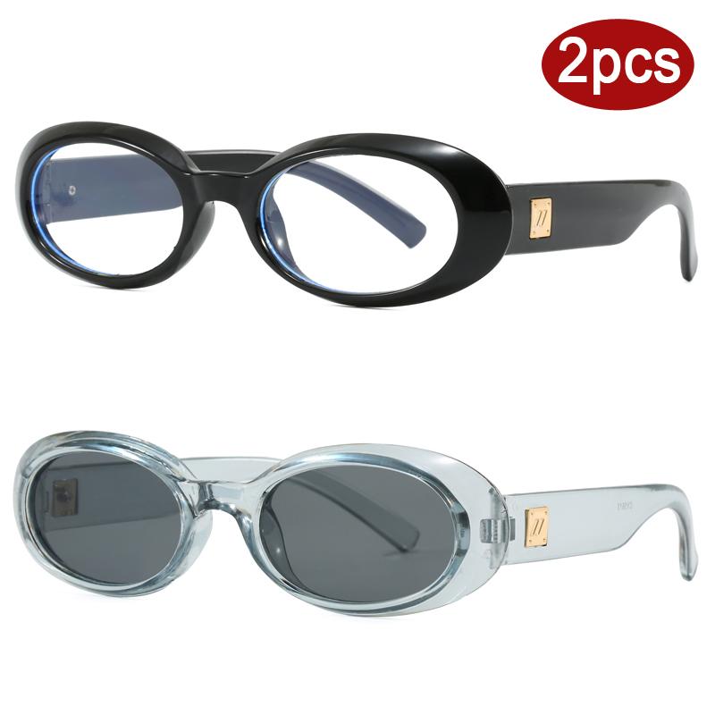 2Pcs Fashion Women Oval Sunglasses Luxury Thick Frame  Shades UV400 Men Punk Multi Color  Sun Glasses Outdoor Cycling Goggles