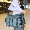 Square Messenger Bag Solid Color Nylon Shoulder Bag Casual Men Crossbody Bag  Hiking