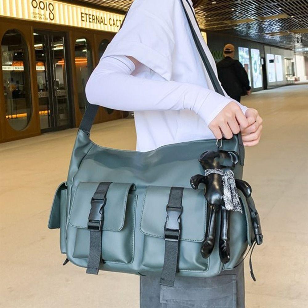 Square Messenger Bag Solid Color Nylon Shoulder Bag Casual Men Crossbody Bag  Hiking