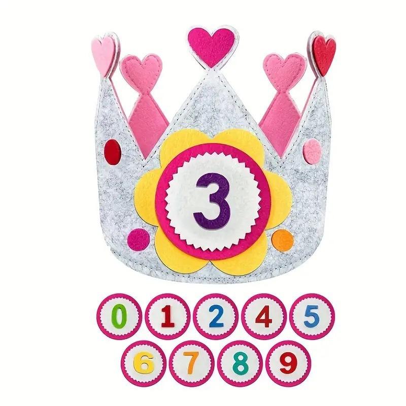 1PCS Felt Birthday Crown with Interchangeable Numbers - Children's Happy Birthday Hat, Baby's Crown for 1 Year Old Decoration, P