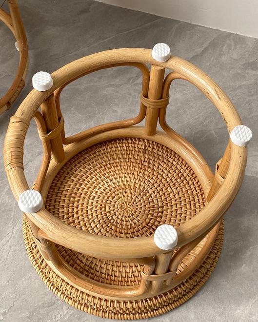 Handwoven Rattan Balcony Side Table Vintage Tea Sofa Coffee Table Durable Dessert and Snack Stand Japanese Bedroom Organizer