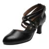 Women's Cross Strap Character Shoes Non-Slip Salsa Latin Ballroom Dance Pumps Black Wedding Heels