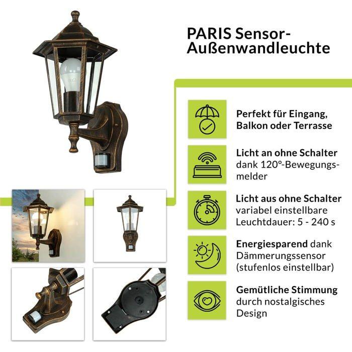 Applique extérieure - licht-erlebnisse - cx220913-pir-2 - cuivre antique - capteur de mouvement - ip44