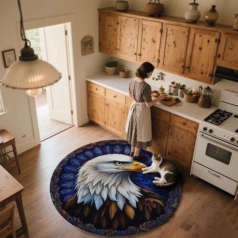 Animals in a Circle Round Area Rug,Carpet Rug for Living Room Bedroom Sofa Playroom Decor,Non-slip Floor Mat