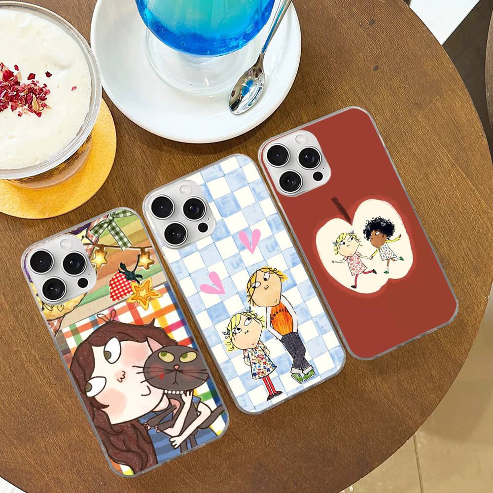 Charlie And Lola Anime Phone Case For iPhone 17 16 15 14 13 Pro Max 11 12 Plus Silvery Satin Silicone Back Case