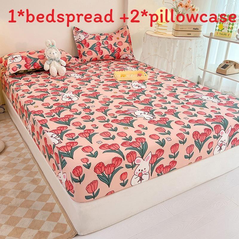 Flower Bear Rabbit Pattern Water Wash Cotton Bedspread Mattress Protective Cover