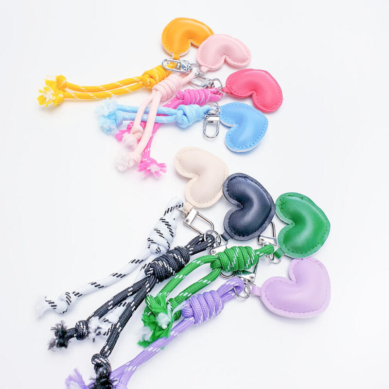 Leather heart pattern rope strap keyring key holder