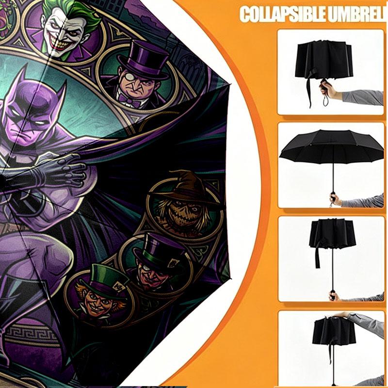 Custom Name Personalized Batman Print Umbrella, Auto Open Close, 8‑Rib Sturdy Frame, Commute Camping Hiking Use, Birthday Gift
